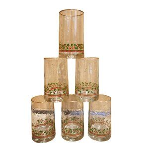 Vintage 1983 Arby's Festive Christmas Glasses Set of6 Holly Berry Print Tumbler
